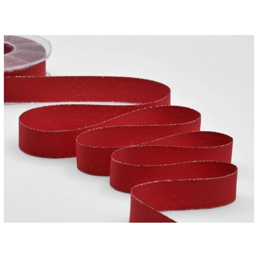 NASTRO ROSSO BORDO ORO 25MM. 20MT. POLICOTONE